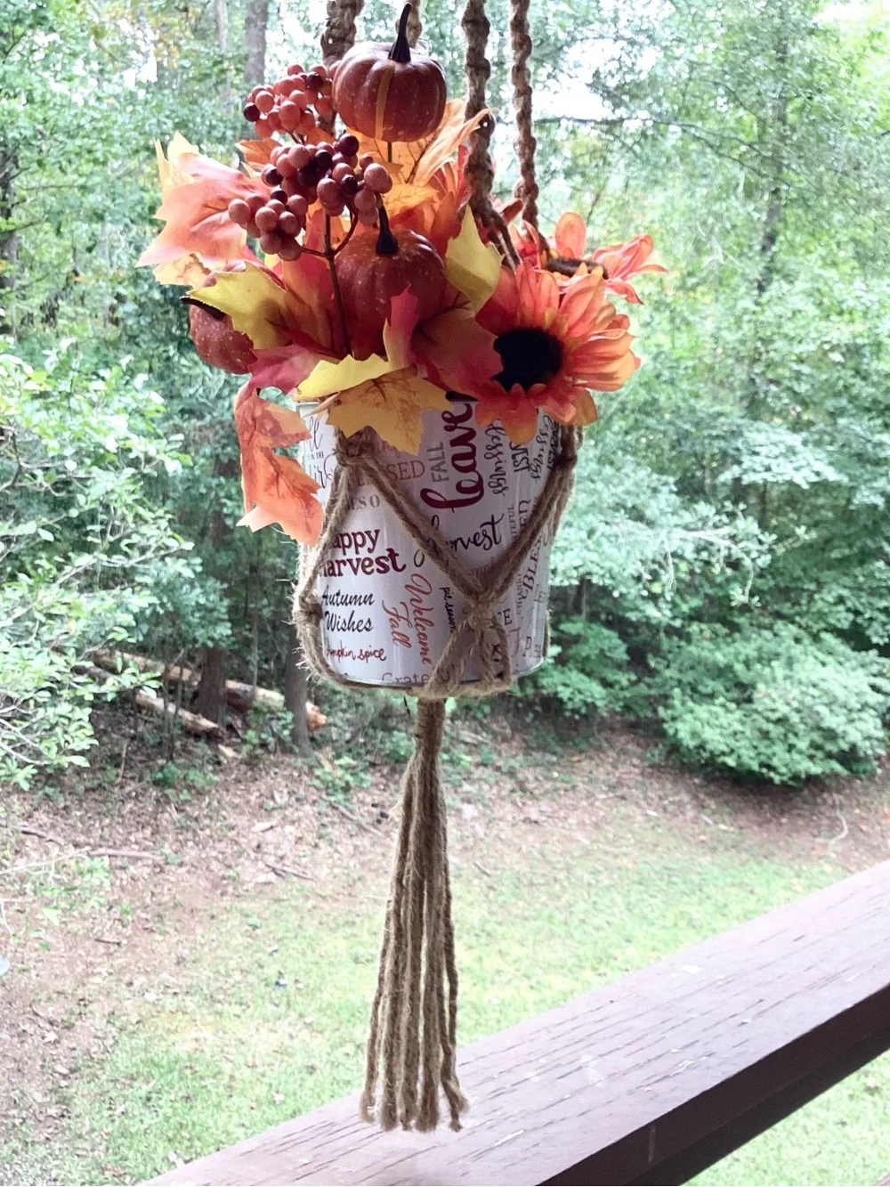 Plant Hanger Macrame Hand Crafted Jute Cord Peach Orange Wooden Beads